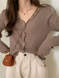 Znbbw Autumn Women's Long-Sleeved Knit Cardigan Purple Tops New Korean V-Neck Short Sunscreen Chic Sweaters GD375