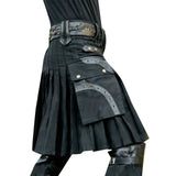 Znbbw Mens Fashion Classical Pu Leather Patckwork A-line Skirts Casual Retro Scottish Style Solid Pocket Pleated Skirt Toddler Indoor