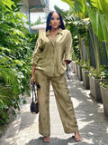 Znbbw Print Women Pants Sets Lapel Half Sleeve Single Breasted Shirt Drawstring Wide Leg Pant Female 2024 Spring Loose Outfit