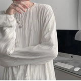 Znbbw T Shirts for Men 3d Folds O-Neck Loose Long Sleeve Spring Korean Fashion T Shirt Oversized All-match Tops Men Clothing