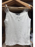 Znbbw White Lace Folds Camis Tops Casual Summer Soft Cotton Sleeveless Cute Y2k Tank Top Women Solid Sweet Bow Vests 2024 New