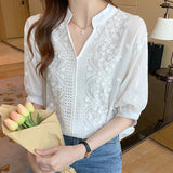Znbbw Women V-Neck Lace Blouse Shirt Women Tops Blouse Women Blusas Mujer De Moda 2023 Verano Blouses Femme Women Shirts F428