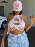 znbbw Summer Sexy Solid Halter Crop Tops Club Outfits For Women 2023 White Hollow Out Sleeveless See Through Tank Top Female
