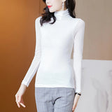 Znbbw Solid Mesh T-Shirts Tees Female Full Sleeve Turtleneck Slim Tshirt Base Simple Tops For Women Spring Fall