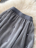 Znbbw Women's Spring Summer New Beaded Streamer Skirt All-match Mid-length Gentle Wind Skirt D0145