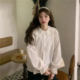 Znbbw Vintage Women White Shirt Preppy Style Fashion Elegant Female Long Sleeve Blouse Y2K Sweet Kawaii All Match Shirts