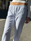 Znbbw Striped Drawstring Sport Pants Women Autumn Cotton Casual High Waist Wide Leg Pants Female Streetwear Loose Trousers Y2k