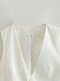 Znbbw TRAF Women V Neck Single Breasted Short Vest Office Lady Sleeveless Chic White Suit Business Slim Waistcoat Tops