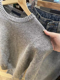 Znbbw Blue Slim Knitted Sweater Women Cute Preppy Style Round Neck Autumn Cotton Jumper Vintage Simple Solid Sweaters Tops Y2k