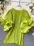 Znbbw Women's Shirt Ins Design Sense Butterfly Sleeve Loose Pleated Chiffon Female Summer Solid Tops New Tide Blouse ML876
