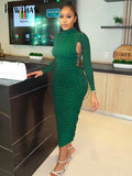 Znbbw Women Fashion Long Sleeve Bodycon Streetwear Green Long Dress 2023 Autumn Fall Clothes Wholesale Items For Business