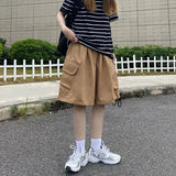 Znbbw Vintage Women Cargo Shorts American Streetwear Loose Wide Leg Pants Harajuku Casual Female Big Pocket Shorts Summer New