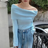 Znbbw Feminino Off Shoulder Slash Neck Sweater Women Long Sleeve Knitwears Spring Spring Y2k Clothes Elegant Pullover Tops