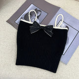 Znbbw Women's Korean version Slim fitting, Sexy and Sweet Knitted Tank Top Bow Strap