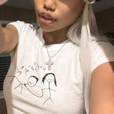 Znbbw Alphabet Cropped Top 90s Summer White Cropped Short Sleeve Top O-neck Graphic Garment Junk Top Sexy Slim Baby T-Shirt Gothic