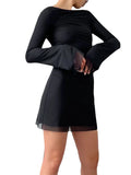 Znbbw Women Spring Autumn y2k Elegant Long Sleeve Backless Bodycon Mini Dress Vintage Solid Color Skinny Holiday Casual Dress