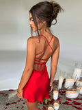 Znbbw Satin Spaghetti Strap Backless Mini Dress For Women Robe Summer New Sundress Ladies Sleeveless Lace-up Club Party Dress