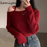 Znbbw Skew Collar Sweater Off Shoulder Ropa Mujer Lace Up Bow Pullover Feminino Sexy Womens Clothing Korean Knitwears