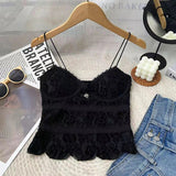 Znbbw Top y2k Clothes Women Summer Lace Trim Deep V Neck Spaghetti Strap Sleeveless Elegant Slim Mini Vest 2000s Clothing