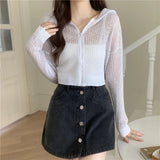 Znbbw Arrival Hoody Knitted Cardigan Girls Summer Thin Transparent Zipper Tee Shirts Women Outerwear Crop Tops