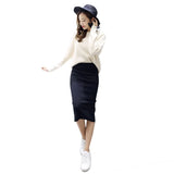 Znbbw Women Casual Split Pencil Skirt Calf-Length Ladies Cotton Solid Stretch Slim Skirts