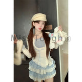 Znbbw Lolita Kawaii Two Piece Set Women Casual Lace Y2k Sweet Mini Skirt Suit Female Korean Fashion Japanese Desinger Set 2024