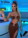 Znbbw Festival Clothing Sexy Dress Sets Holiday Outfits Women Tube Top and Midi Skirt Summer Club Party Two Piece Sets 2023