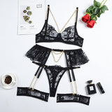 Znbbw Lingerie Luxury Lace Female Underwear Sexy Transparent Bra Panty Sets With Chain Fancy See Through Exotic Sets 4-Piece