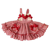 Znbbw Pleated Tutu Skirt Summer Party Clothes Bow Lace Girls Plaid Printing Sleeveless Dress
