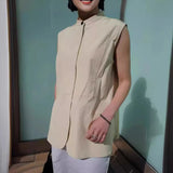 Znbbw Collar Sleeveless Shirts & Blouses Single Breasted Blusas Japanese Loose Camisas Minimalist Ropa Mujer Summer Tops