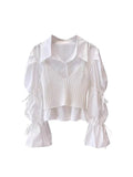 Znbbw Women White Two Piece Set Shirt and Blouses Ladies Harajuku Elegant Y2k 90s Aesthetic Vintage Long Sleeve Shirt Top Clothes