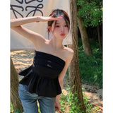 Znbbw Sweet Hot Tube Crop Tops Female Stretchy Back Chic Folds Cropped Strapless Camisole Sleeveless Short T shirts Girls