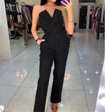 Znbbw Women Solid Tube Top Sleeveless Jumpsuits Rompers Fashion Cold Shoulder Pocket Wide Leg Jumpsuit Office Lady Elegant Suits