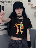 Znbbw Y2k tops skull print top Korean O-neck crop top 90s summer fashion punk casual aesthetic T-shirt vintage aesthetic top