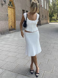 Znbbw White Lace Summer Women Set Sleeveless Crop Top+midi Skirt Outfits 2024 Beach Holiday Chic Vintage Sundress Dress Set