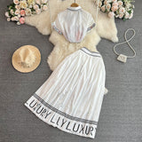 Znbbw Summer Skirt Suit Women Bow Tie Collar Short Sleeve Vintage Chiffon Tops + Pleated Office Lady Skirt 2 Pieces Set N1195