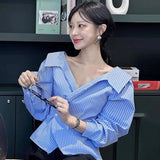 Znbbw Shirts Blouses Elegant Feminino Blusas Mujer Full Sleeve Camisas Clavicle Exposed Ropa Spring Lapel Womens Clothing