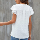 Znbbw V-neck Solid Summer Blouse Women Elegant Loose Chiffon Shirt Ladies Short Sleeve Tops White Shirts Casual Blasas 20008