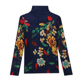 Znbbw Autumn Winter Women's Long Sleeve Turtleneck T-shirts Lady Positioning Printing Flowers TShirt FF0837