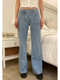 Znbbw Women Casual Low Waist Straight Jeans American Fashion Streetwear Pocket Wide Leg Denim Pants Female Summer Retro Baggy Trousers