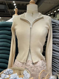 Znbbw Sexy Slim Knitted Cardigan Sweater Women Autumn Soft Cotton Double Zippers Crop Top Vintage Simple Sweet Cardigan Tops Y2k