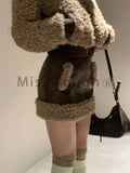Znbbw Warm Elegant Two Piece Set Women Sweet Korea Casual Skirt Suits Female Cute Hooded Coat + Leather Y2k Skirt Winter 2024