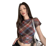 Znbbw Mesh Short Sleeve Top for Women Summer Lace Tshirt See Through Tees Streetwear