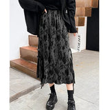 Znbbw Women's Fashion Vintage Skirts High Waist Tie Dye Tassel Pleated Forked Casual Loose Skirt Chinese Style All Match Clothing Y2k
