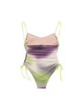 Znbbw TRAF Bikini Sexy Camis Straps Tulle Print Bodysuit Women Tops Folds Bodycon Rompers Female Casual Party Summer Bodysuits
