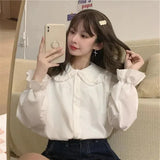 Znbbw Vintage Women White Shirt Preppy Style Fashion Elegant Female Long Sleeve Blouse Y2K Sweet Kawaii All Match Shirts