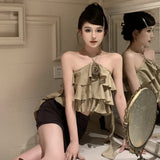 Znbbw Women's Top Women's Vest Ruffle Backless Flowers Versatile Sexy Camisole