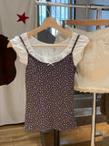 Znbbw Brown Floral Bow Crop Top Women Summer Cotton Sleeveless Hollow Out Vests Clothing American Sweet Slim Tank Tops Y2k