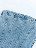Znbbw TRAF Blue Dress for Women 2023 Summer Denim Strapless Tube Top Dress Sexy Solid High Street Chest Wrapping Dresses