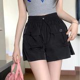 Znbbw Fashion Street Cargo Shorts Women Summer Loose High Waist Drawstring Sports Pants Ladies Korean Casual Wide Leg Pants New